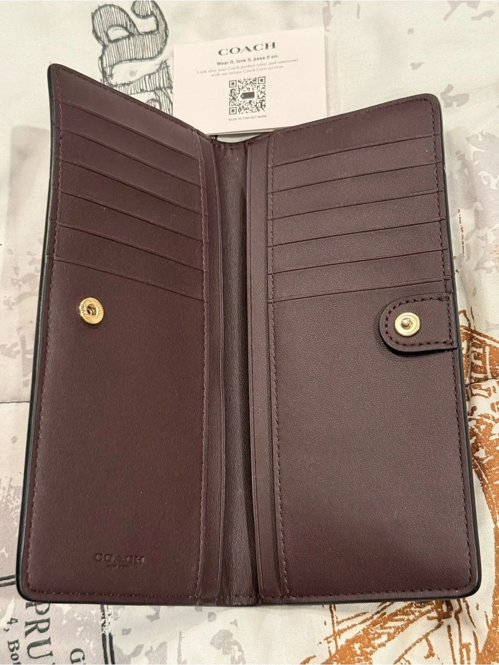 Coach Black Leather Long Wallet Penguin Print